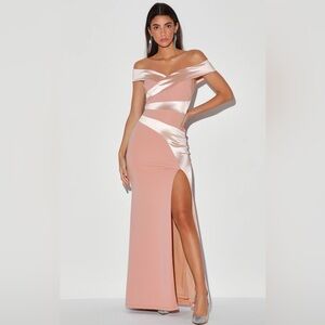 Lulus Better Than Ever Dusty Pink Off the Shoulder Formal Maxi Dress Size Small